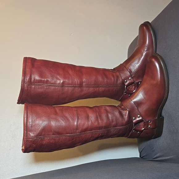 FRYE Phillip Harness Tall Boot Red Leather Knee-High Calf Boots Burnt Red NWOB - Picture 2 of 11